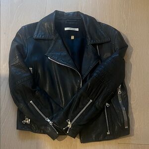 J Brand Black Leather Jacket with Silver Zippers